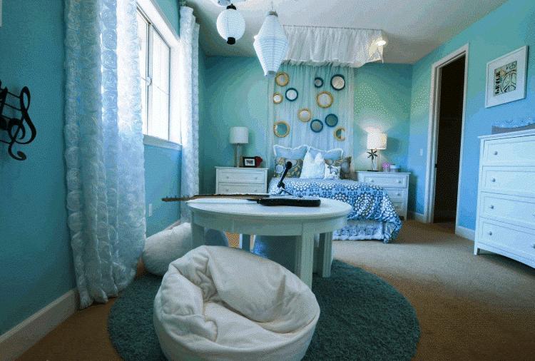 Голубая спальня дизайн фото
