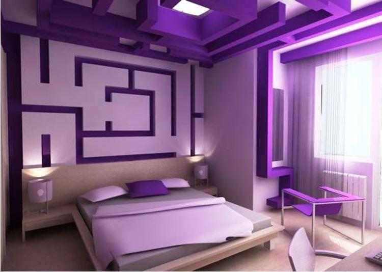 дизайн спальни в сиреневых фиолетовых тонах фото