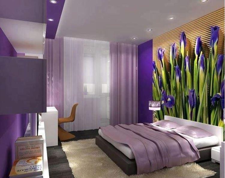 Красивый дизайн спальни в фиолетовых тонах и сиреневых, фото примеры
